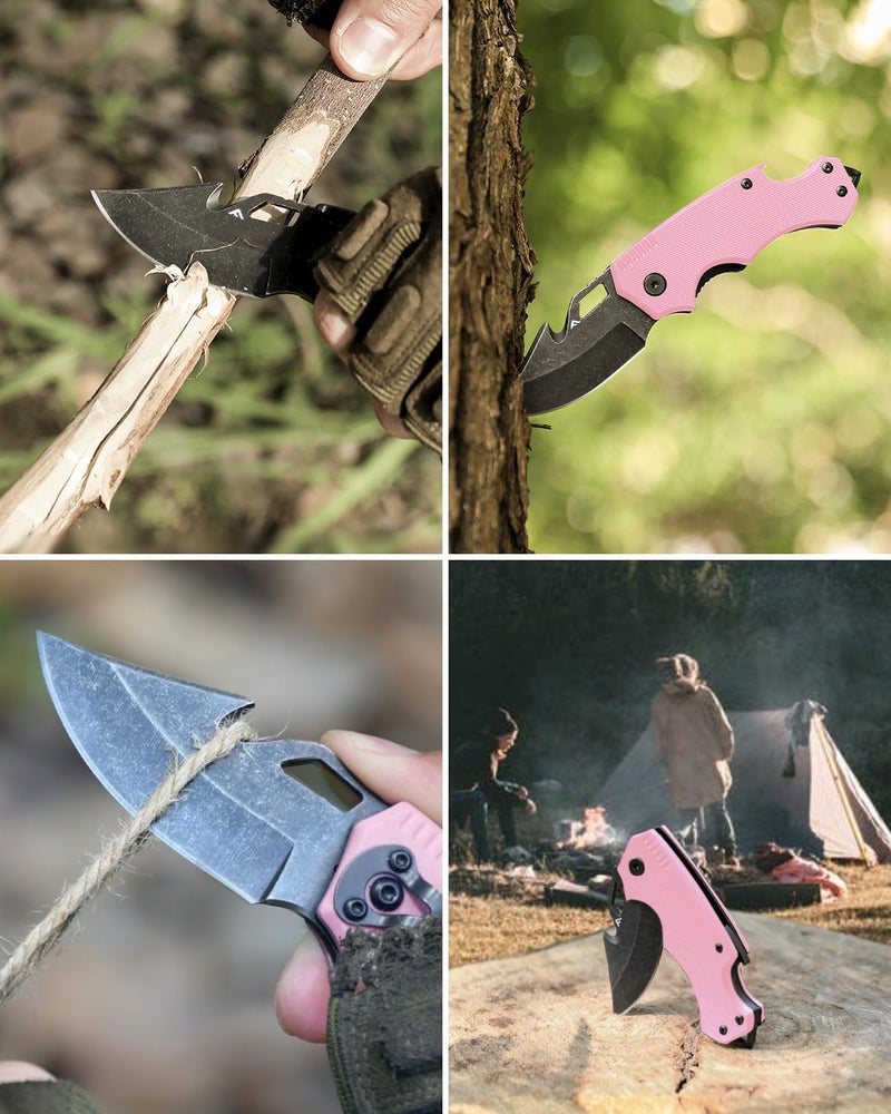 FLISSA Mini Folding Pocket Knife, 2.5-Inch Stainless Steel Drop Point Blade, EDC Pocket Knives for Women with Bottle Opener and Glass Breaker (Pink) - Image 5